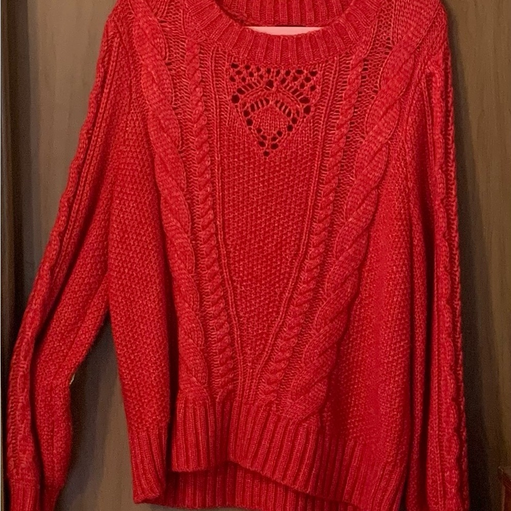 Talbots Bold Red Cable Knit Sweater - image 1
